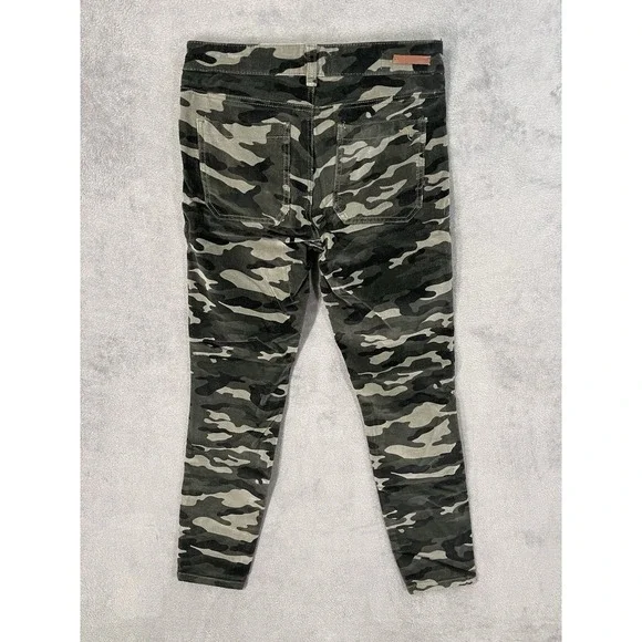 Pilcro By Anthropologie Corduroy Pants Womens 27 Petite Green Camo Skinny High - Picture 2 of 11